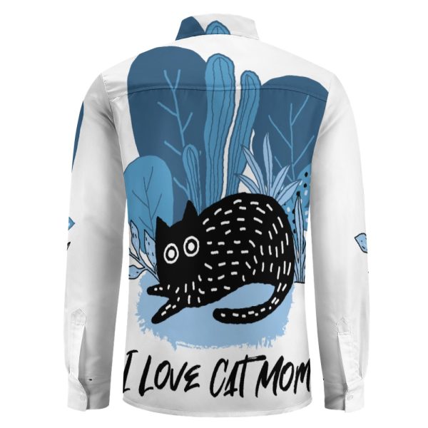 I Love Cat Mom - Peach Velvet Casual One Pocket Long Sleeve Shirt