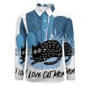 I Love Cat Mom - Peach Velvet Casual One Pocket Long Sleeve Shirt