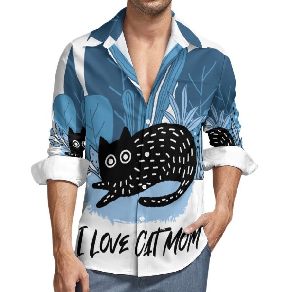 I Love Cat Mom - Peach Velvet Casual One Pocket Long Sleeve Shirt