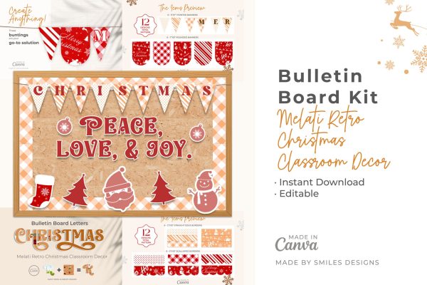 Bulletin Board Kit Melati Retro Christmas Classroom Decor1